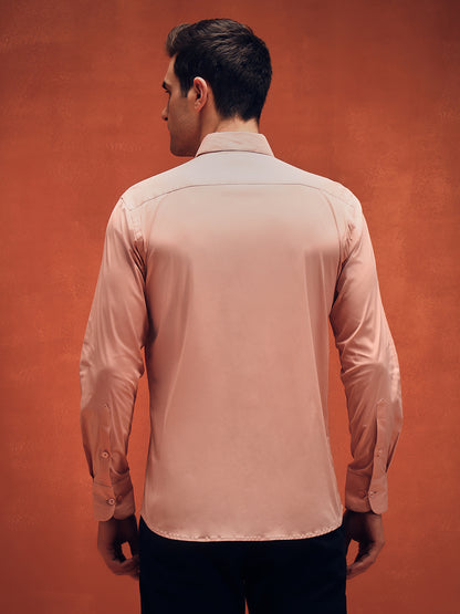 Men's Bird Handcrafted Embroidery Pink Shirt