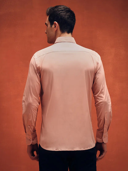 Men's Bird Handcrafted Embroidery Pink Shirt