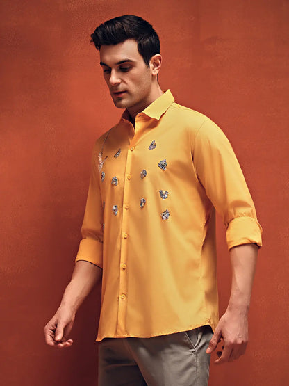 Handcrafted Embroidery Yellow Cotton Shirt