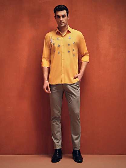 Handcrafted Embroidery Yellow Cotton Shirt