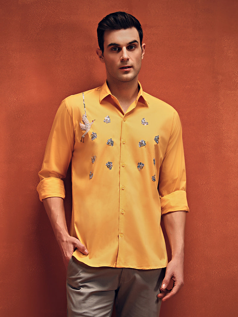 Handcrafted Embroidery Yellow Cotton Shirt