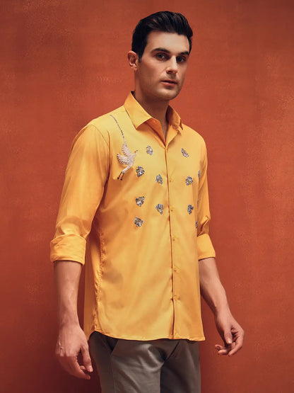 Handcrafted Embroidery Yellow Cotton Shirt
