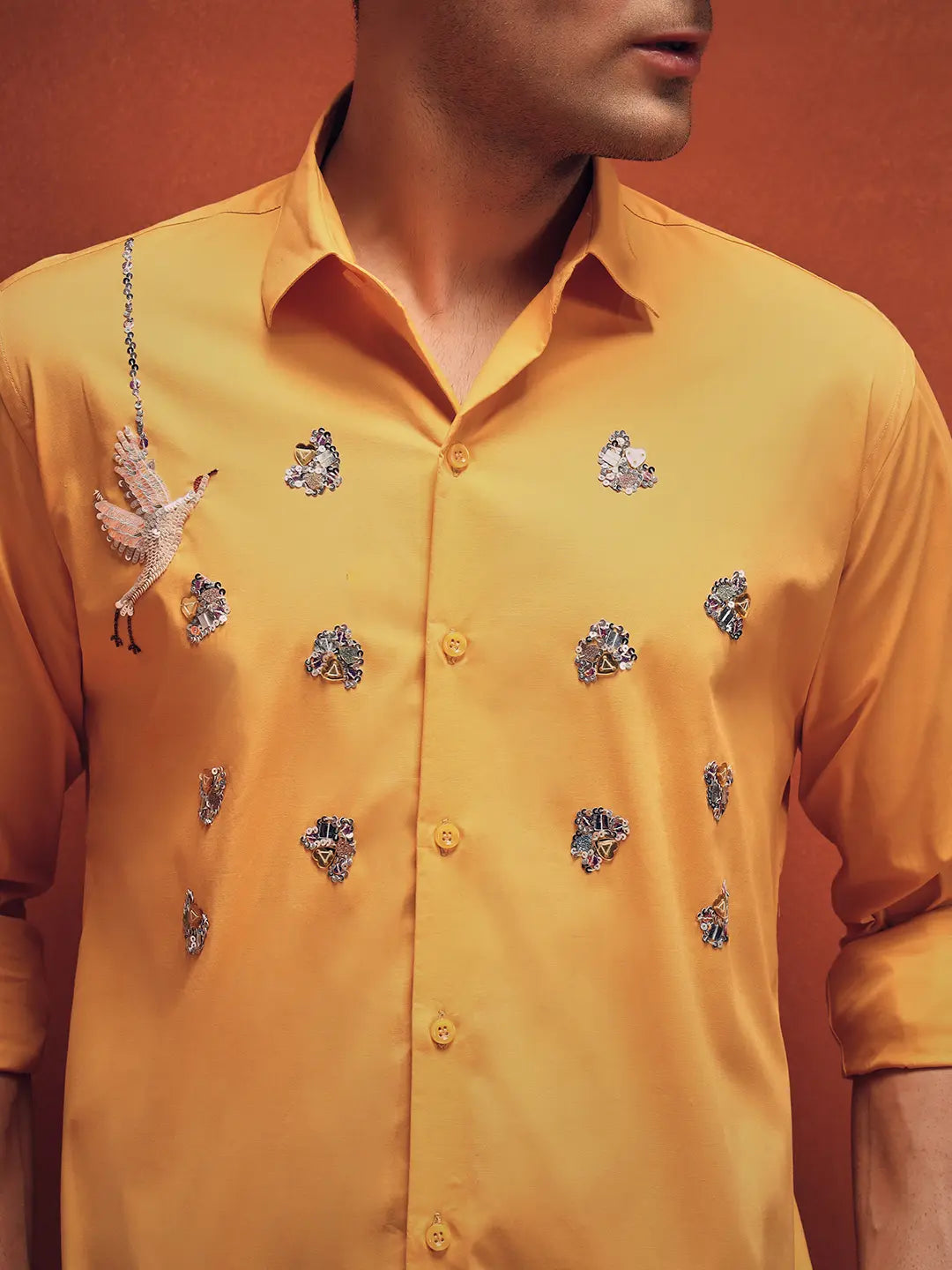 Handcrafted Embroidery Yellow Cotton Shirt