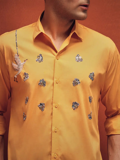 Handcrafted Embroidery Yellow Cotton Shirt