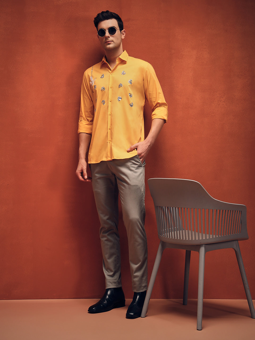 Handcrafted Embroidery Yellow Cotton Shirt