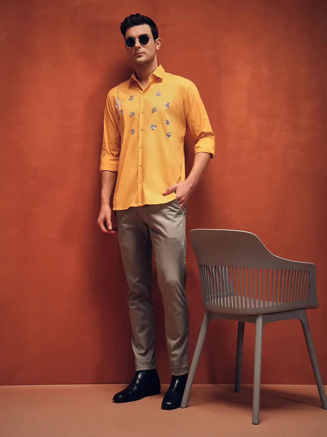 Handcrafted Embroidery Yellow Cotton Shirt