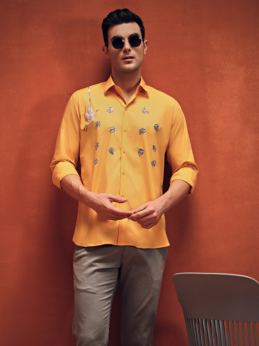 Handcrafted Embroidery Yellow Cotton Shirt