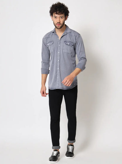 DOUBLE POCKET COTTON RFD GREY SHIRT