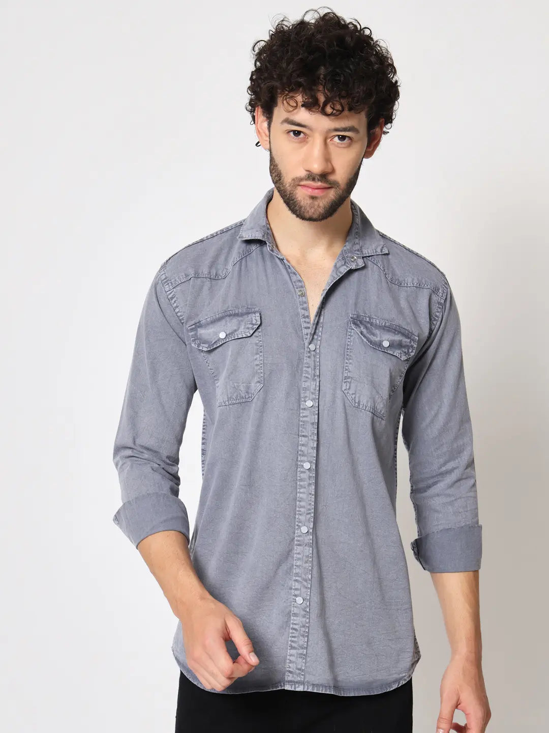 DOUBLE POCKET COTTON RFD GREY SHIRT