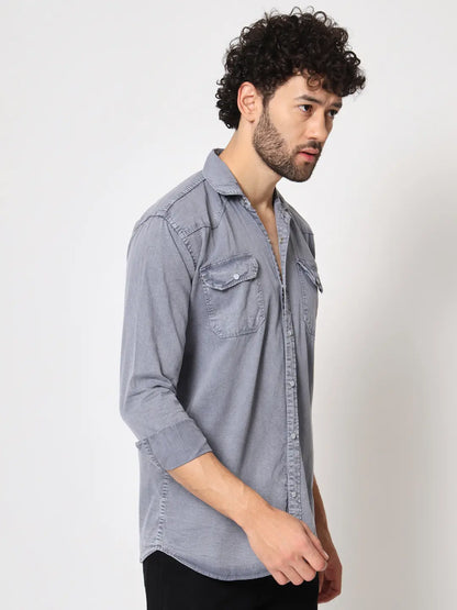 DOUBLE POCKET COTTON RFD GREY SHIRT