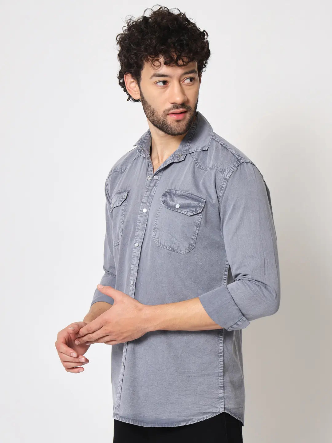 DOUBLE POCKET COTTON RFD GREY SHIRT