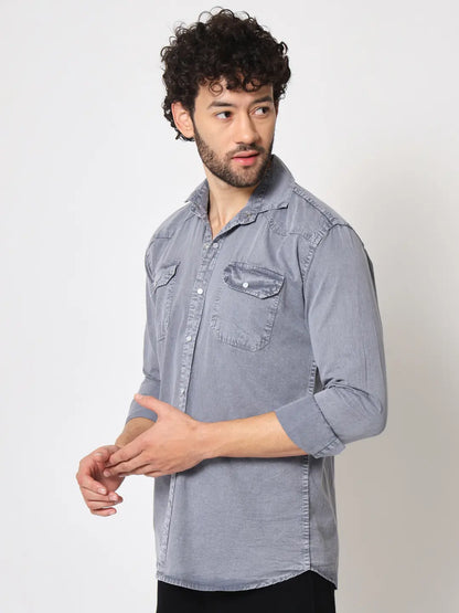 DOUBLE POCKET COTTON RFD GREY SHIRT
