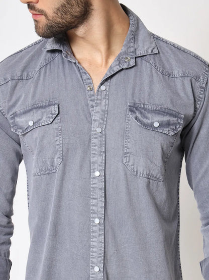 DOUBLE POCKET COTTON RFD GREY SHIRT