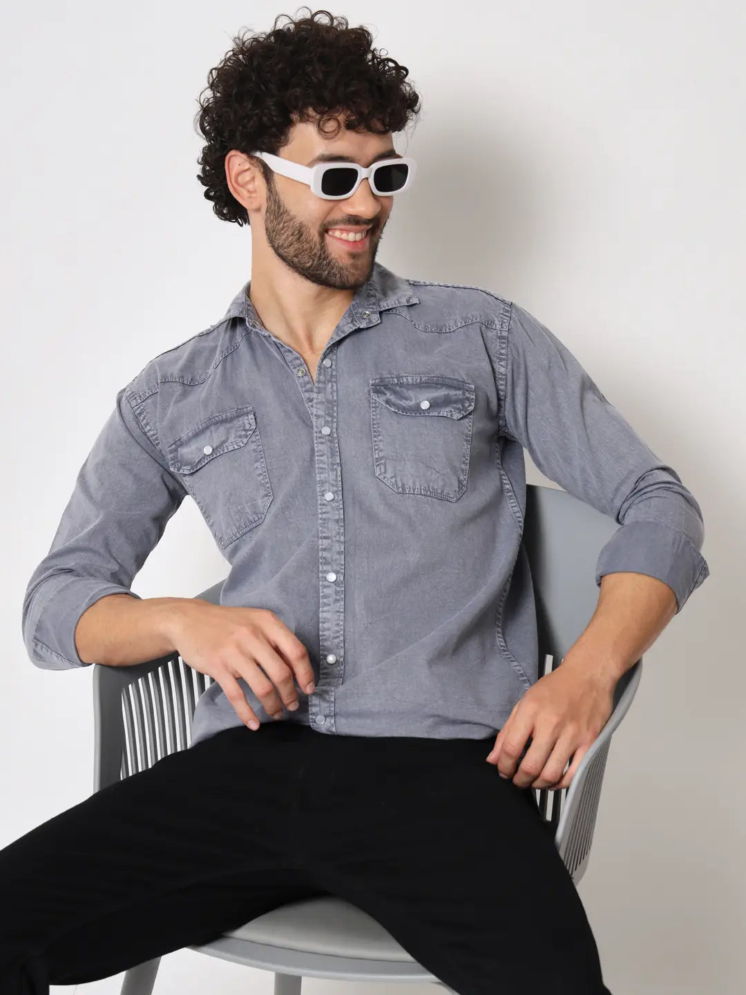 DOUBLE POCKET COTTON RFD GREY SHIRT