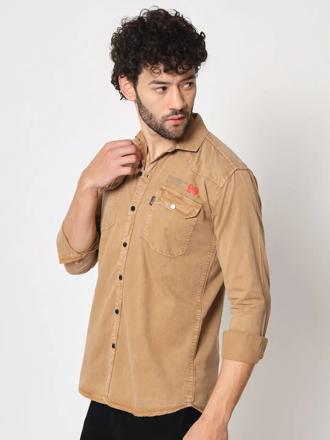 DOUBLE POCKET COTTON RFD BROWN SHIRT