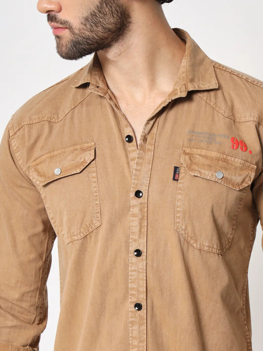 DOUBLE POCKET COTTON RFD BROWN SHIRT