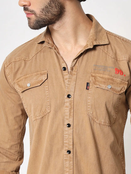 DOUBLE POCKET COTTON RFD BROWN SHIRT