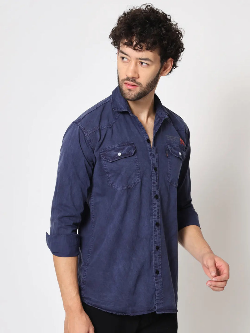 DOUBLE POCKET COTTON RFD BLUE SHIRT