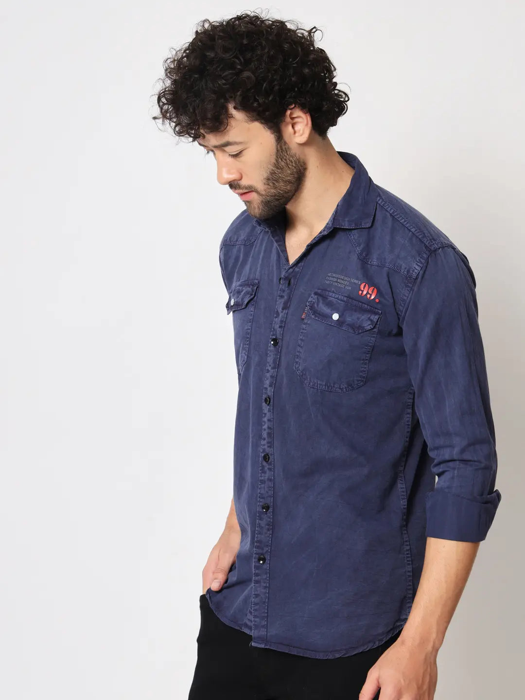 DOUBLE POCKET COTTON RFD BLUE SHIRT