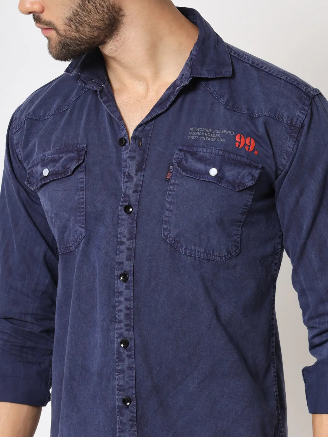 DOUBLE POCKET COTTON RFD BLUE SHIRT