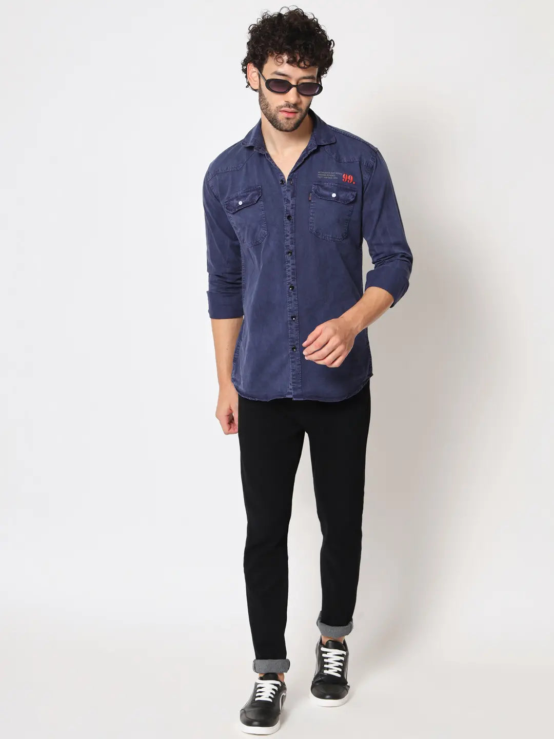 DOUBLE POCKET COTTON RFD BLUE SHIRT