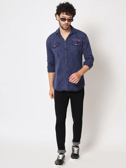 DOUBLE POCKET COTTON RFD BLUE SHIRT