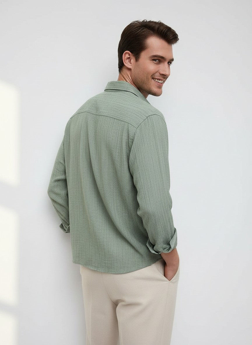 Men Textured Boxy Fit Crop Mint Green Shirt