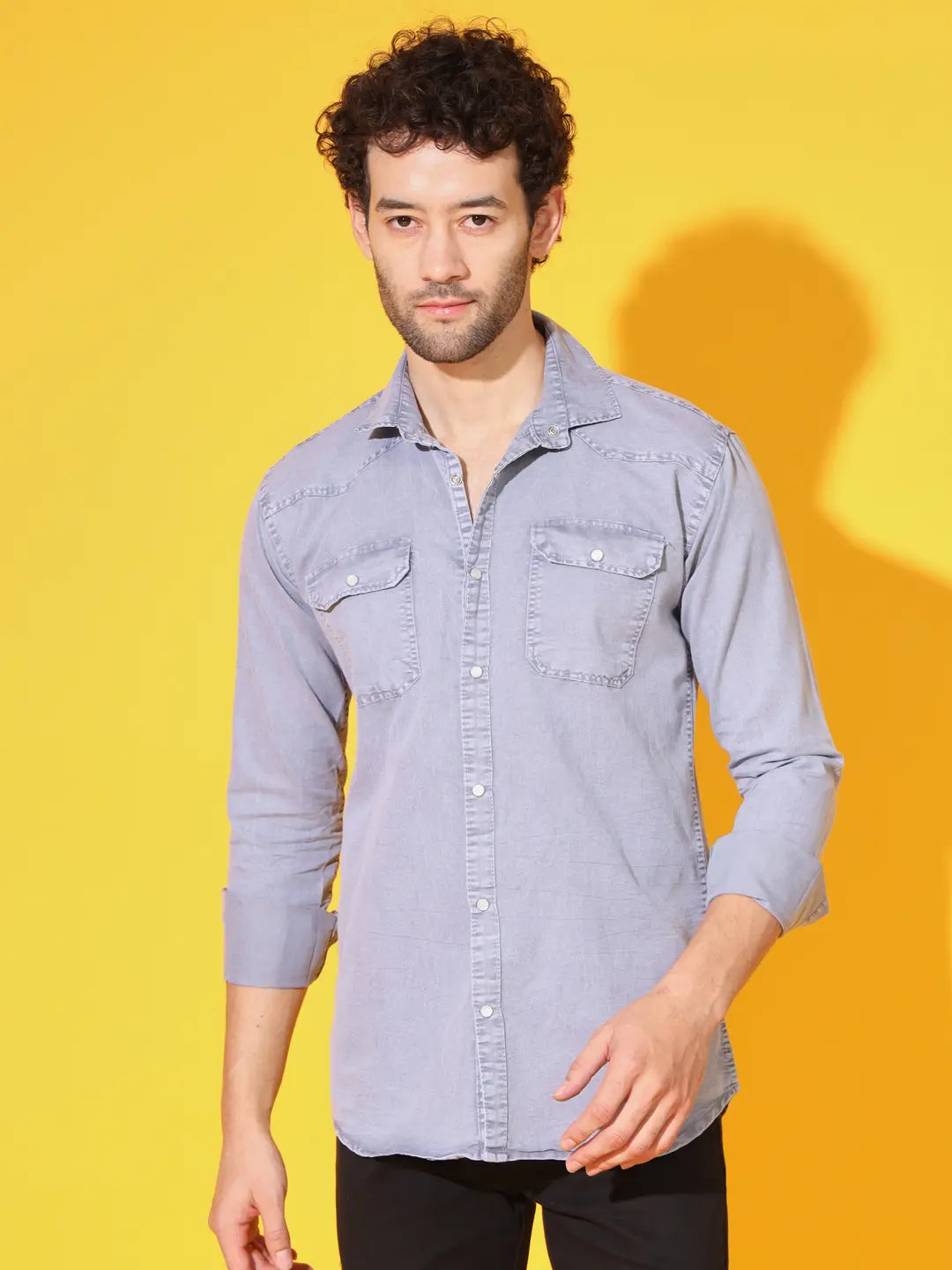 POPULAR DOUBLE POCKET SIMPLE RFD LIGHT GREY SHIRT