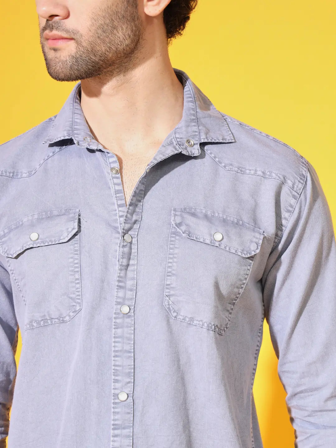 POPULAR DOUBLE POCKET SIMPLE RFD LIGHT GREY SHIRT