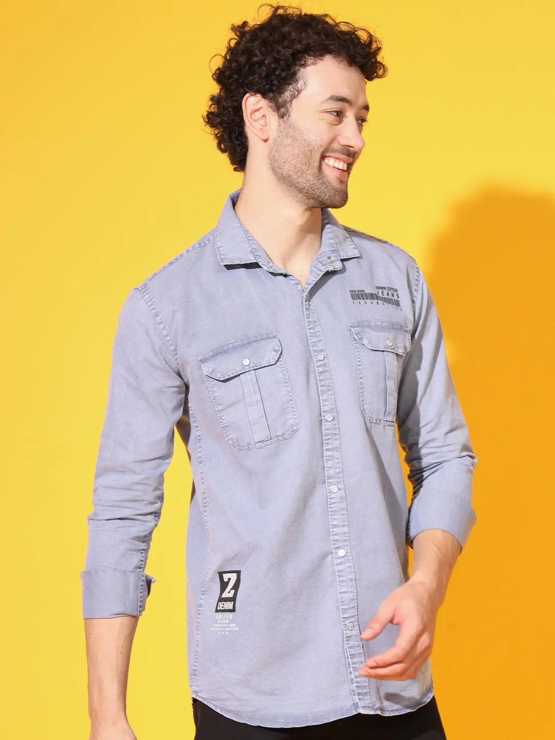 STYLISH DOUBLE POCKET PRINTED RFD LIGHT GREY SHIRT