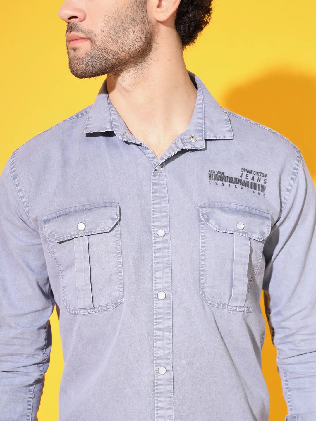 STYLISH DOUBLE POCKET PRINTED RFD LIGHT GREY SHIRT