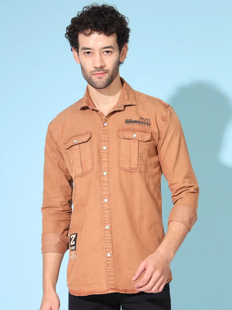 STYLISH DOUBLE POCKET PRINTED RFD RUST SHIRT