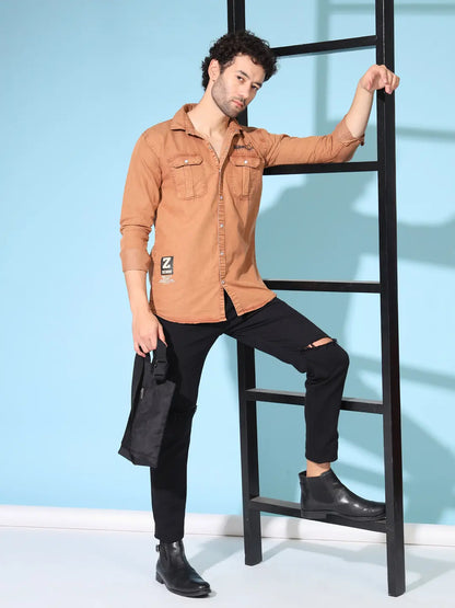 STYLISH DOUBLE POCKET PRINTED RFD RUST SHIRT