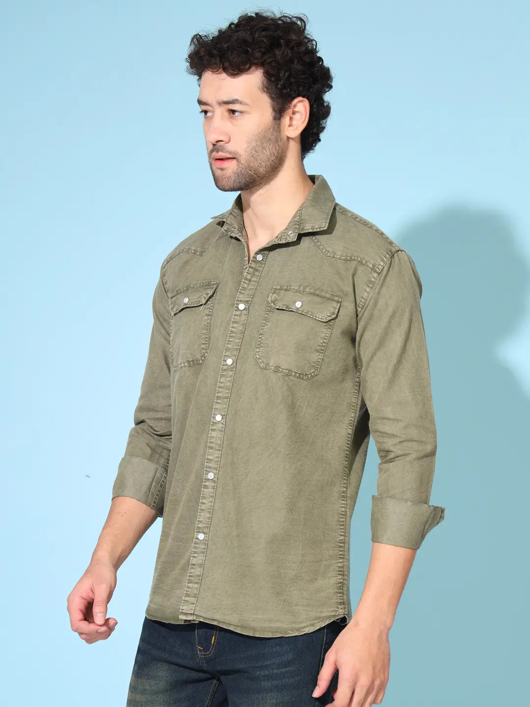 POPULAR DOUBLE POCKET SIMPLE RFD MEHNDI SHIRT