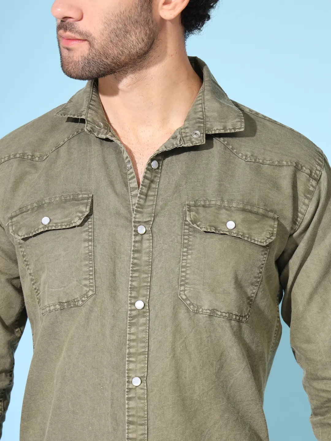 POPULAR DOUBLE POCKET SIMPLE RFD MEHNDI SHIRT