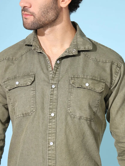 POPULAR DOUBLE POCKET SIMPLE RFD MEHNDI SHIRT