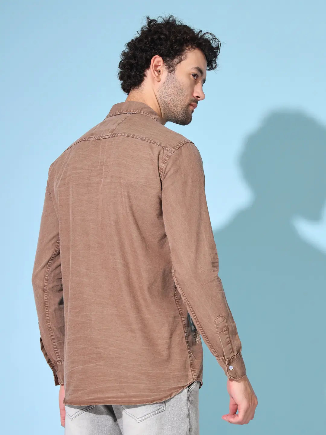 STYLISH DOUBLE POCKET PRINTED RFD BROWN SHIRT