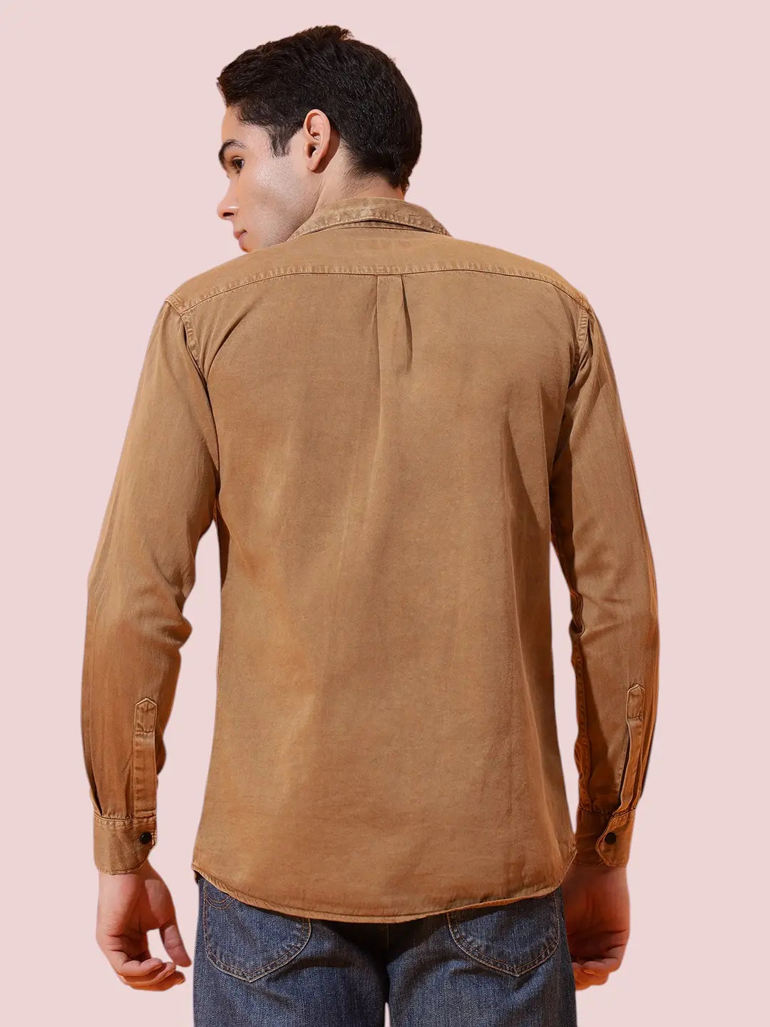 DOUBLE POCKET CHEST PRINTED COTTON RFD BROWN SHIRT