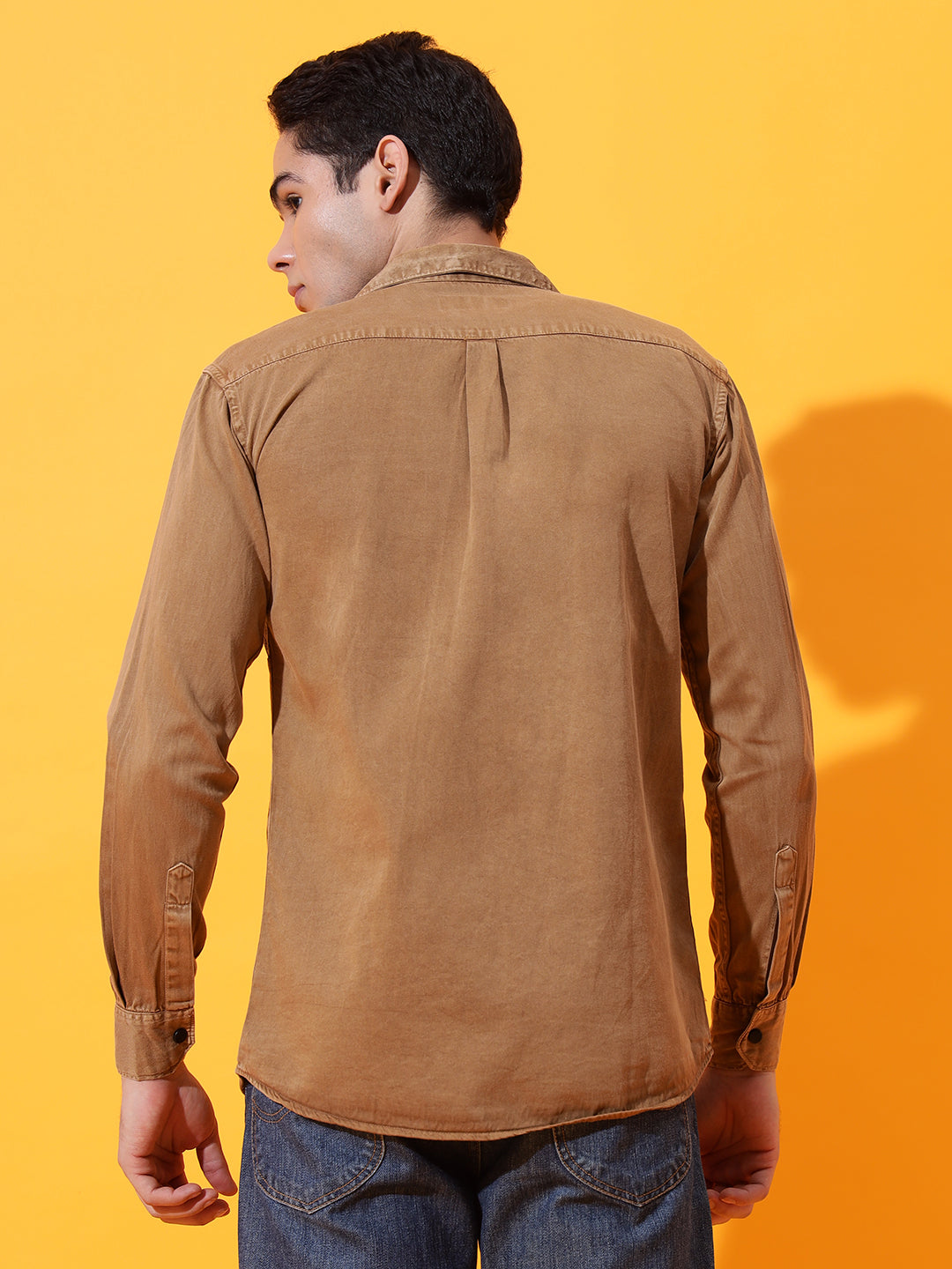 DOUBLE POCKET CHEST PRINTED COTTON RFD BROWN SHIRT