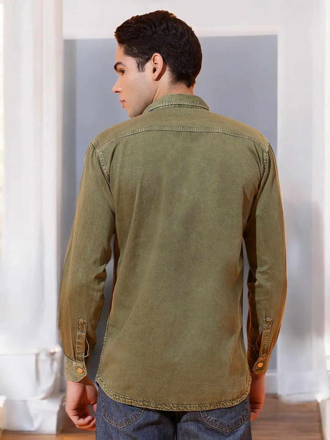 DOUBLE PATCH POCKET COTTON RFD MEHNDI SHIRT