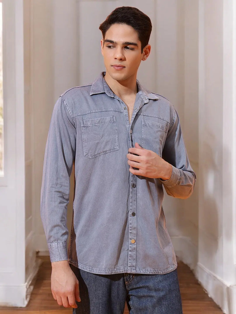DOUBLE PATCH POCKET COTTON RFD GREY SHIRT