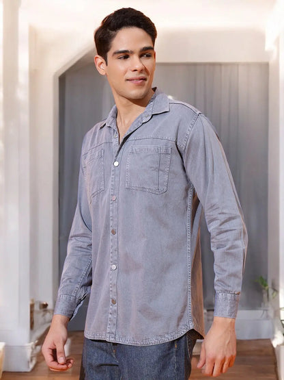 DOUBLE PATCH POCKET COTTON RFD GREY SHIRT