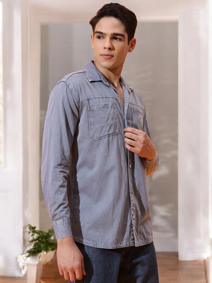 DOUBLE PATCH POCKET COTTON RFD GREY SHIRT