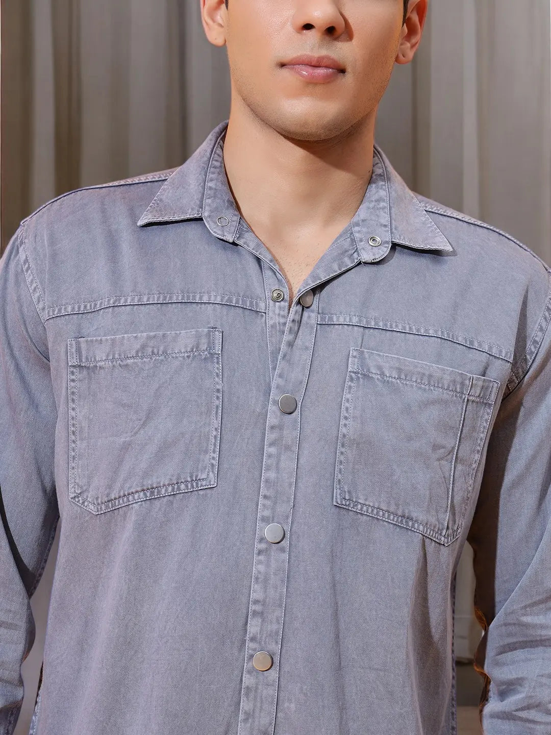 DOUBLE PATCH POCKET COTTON RFD GREY SHIRT