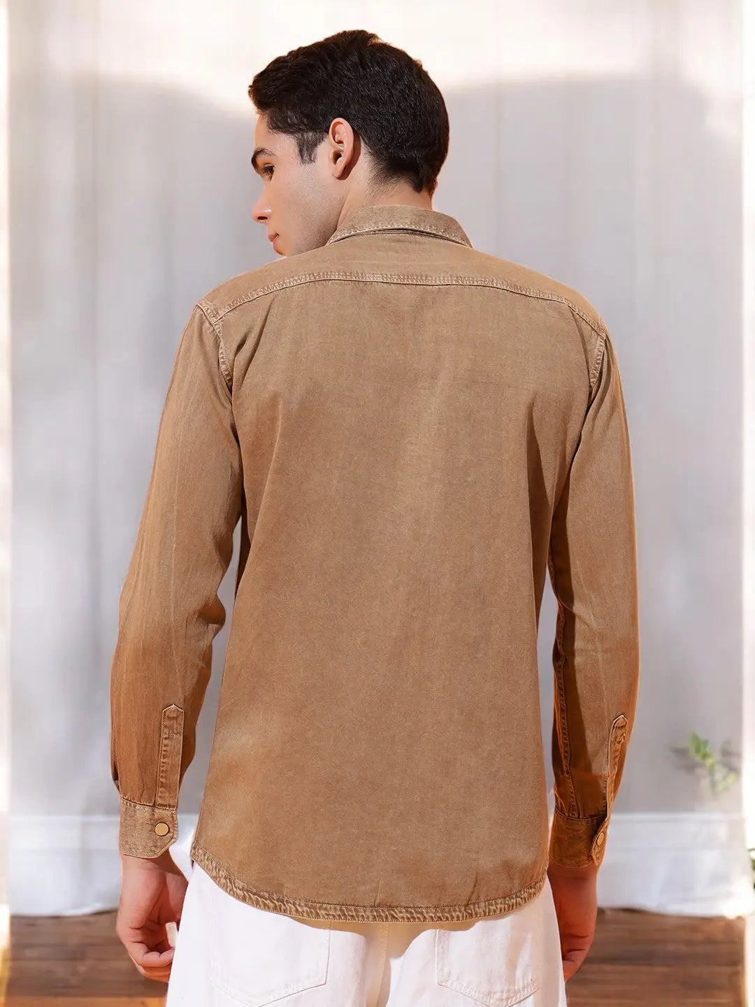 DOUBLE PATCH POCKET COTTON RFD CAMEL BROWN SHIRT
