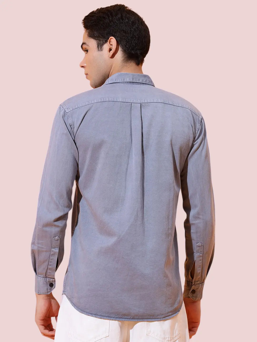 DOUBLE POCKET CHEST PRINTED COTTON RFD GREY SHIRT