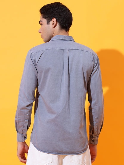 DOUBLE POCKET CHEST PRINTED COTTON RFD GREY SHIRT