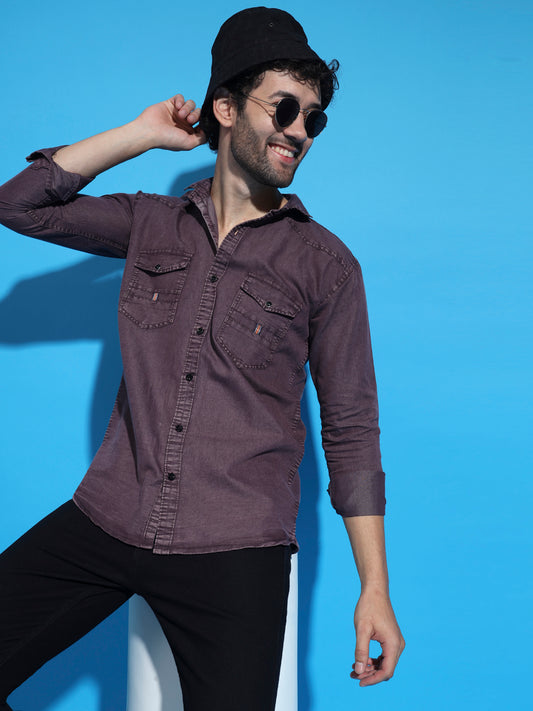 DOUBLE FLAP POCKET RFD MAROON SHIRT