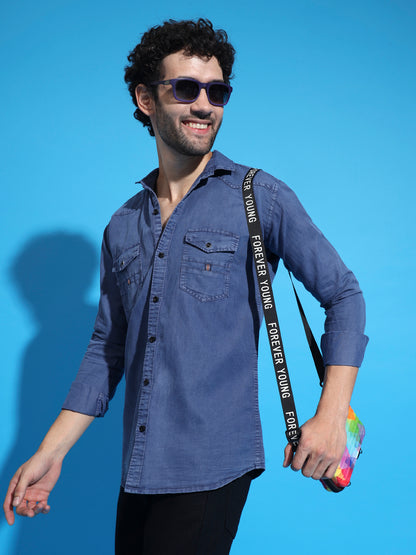 DOUBLE FLAP POCKET RFD BLUE SHIRT