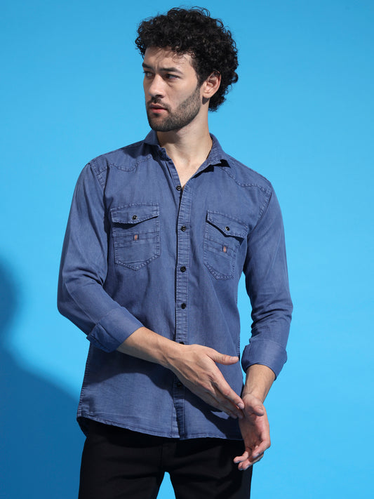 DOUBLE FLAP POCKET RFD BLUE SHIRT